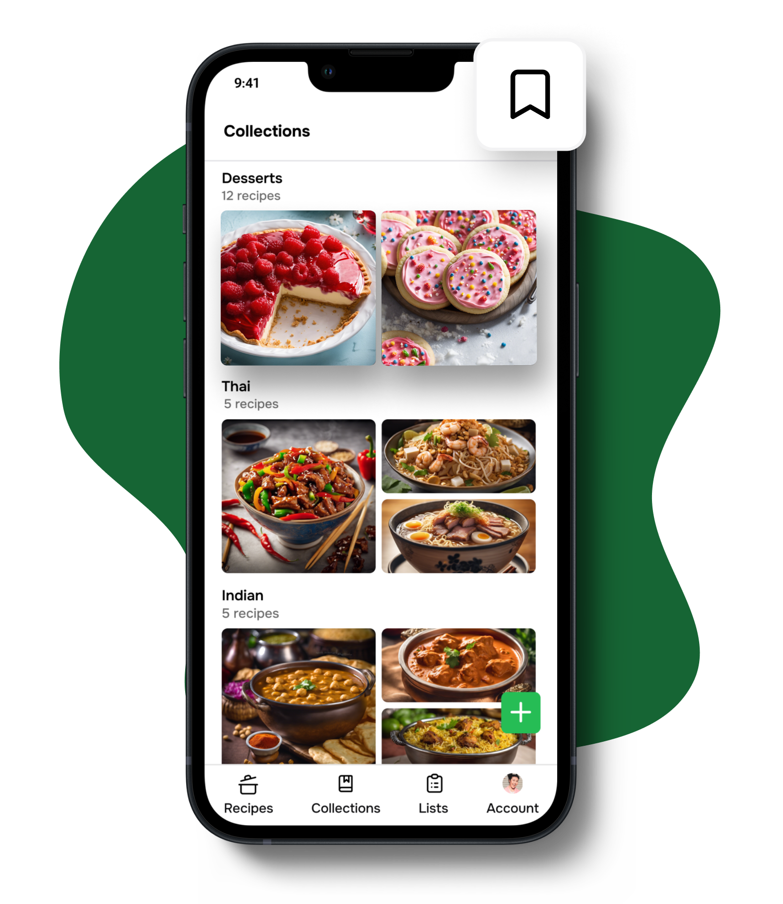 The Flavorish app showing different AI generated recipes listed.